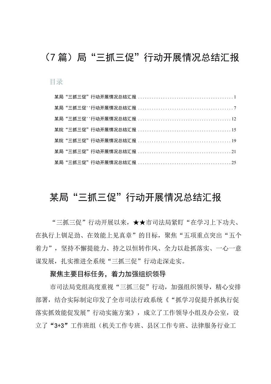 （7篇）局“三抓三促”行动开展情况总结汇报.docx_第1页