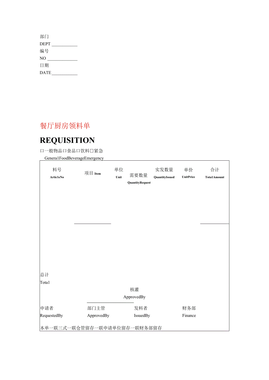 餐厅厨房领料单模板.docx_第1页