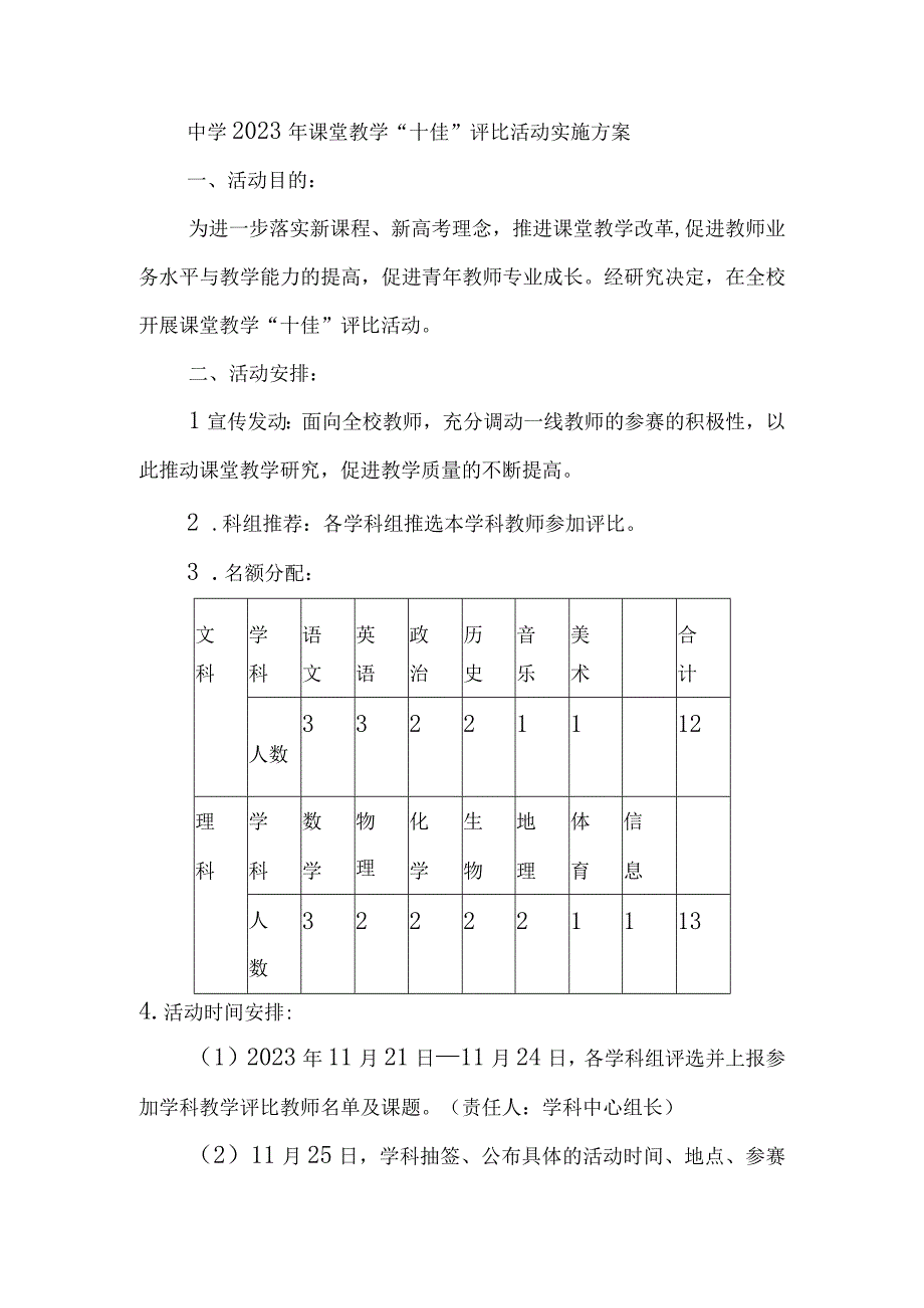 中学2023年课堂教学“十佳”评比活动实施方案.docx_第1页