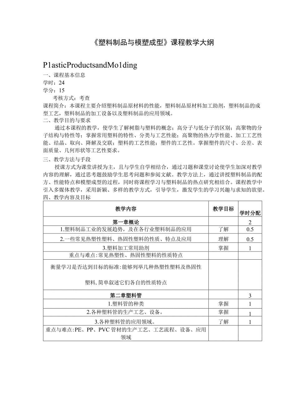 《塑料制品与模塑成型》课程教学大纲.docx_第1页