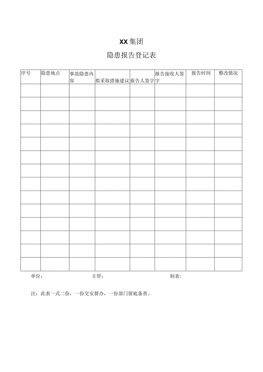 XX集团隐患报告登记表（2023年）.docx_第1页