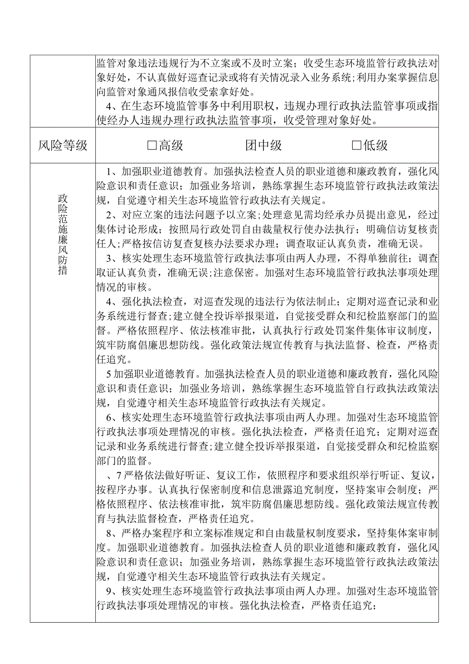 X县生态环境部门生态环境监管行政执法股股长个人岗位廉政风险点排查登记表.docx_第2页