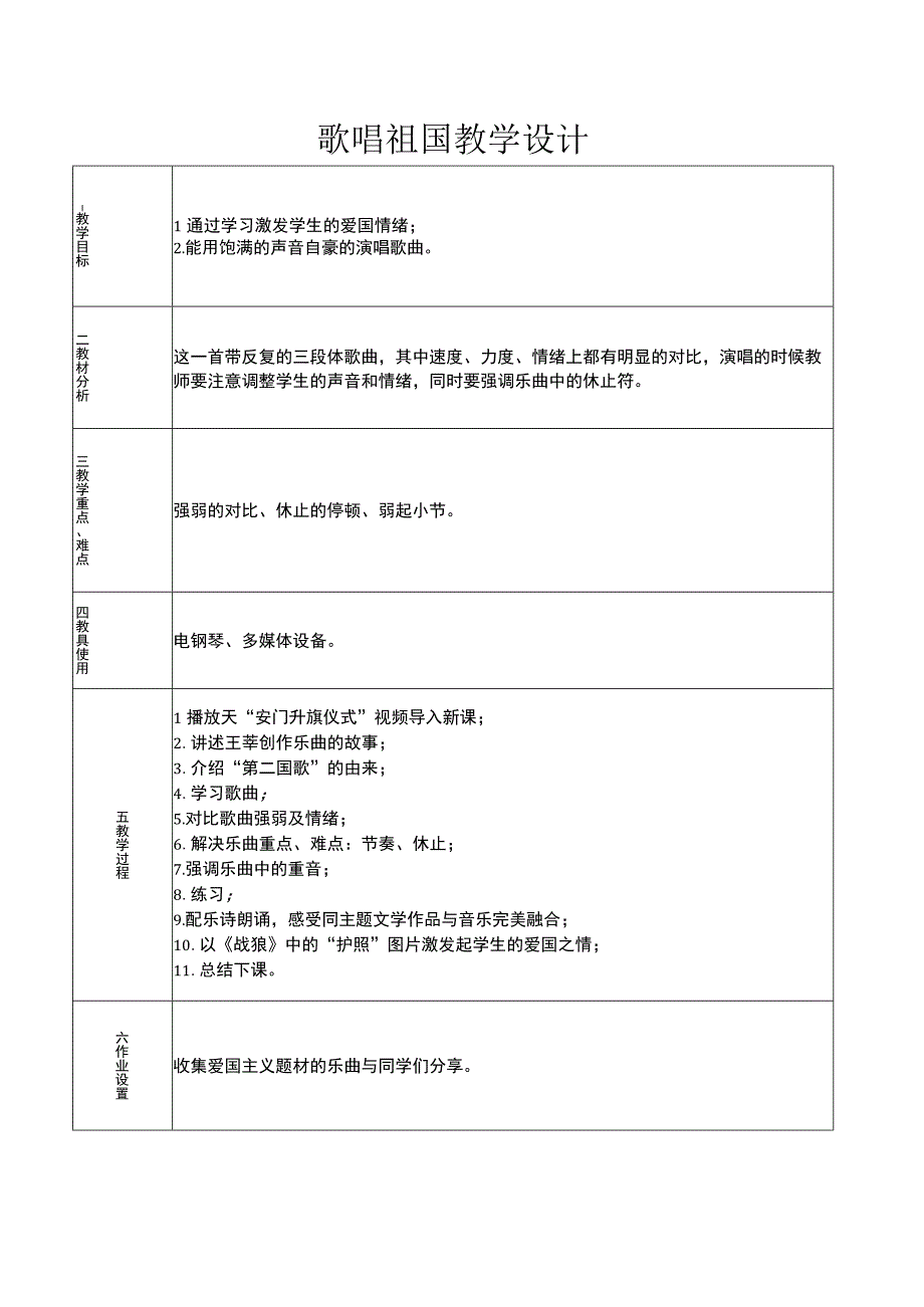 《歌唱祖国》教学设计1-八年级上册音乐【湘艺版】.docx_第1页