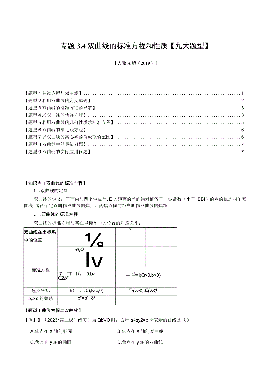 专题3.4 双曲线的标准方程和性质【九大题型】（举一反三）（人教A版2019选择性必修第一册）（原卷版）.docx_第1页