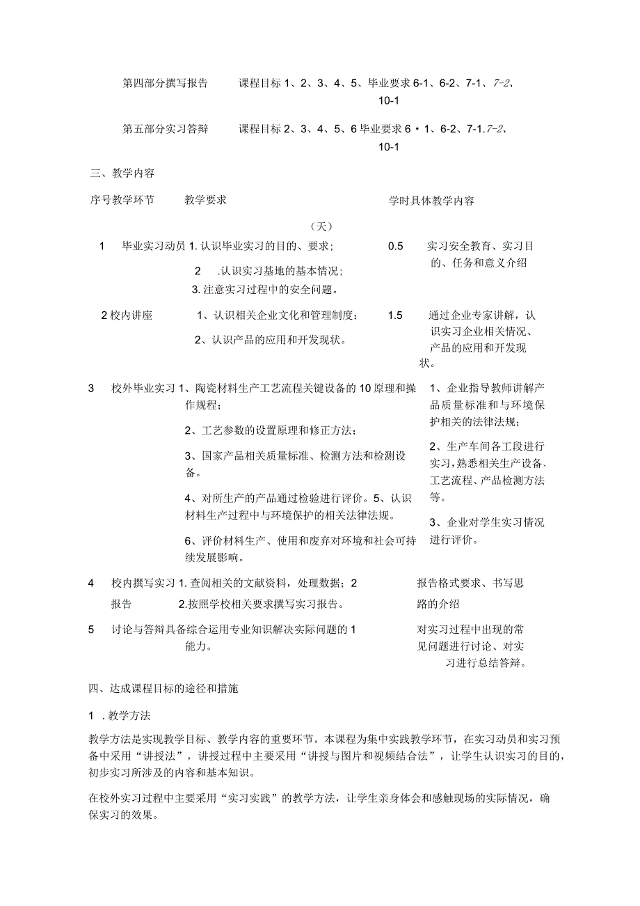 《无机非金属材料工程专业毕业实习》课程大纲.docx_第3页