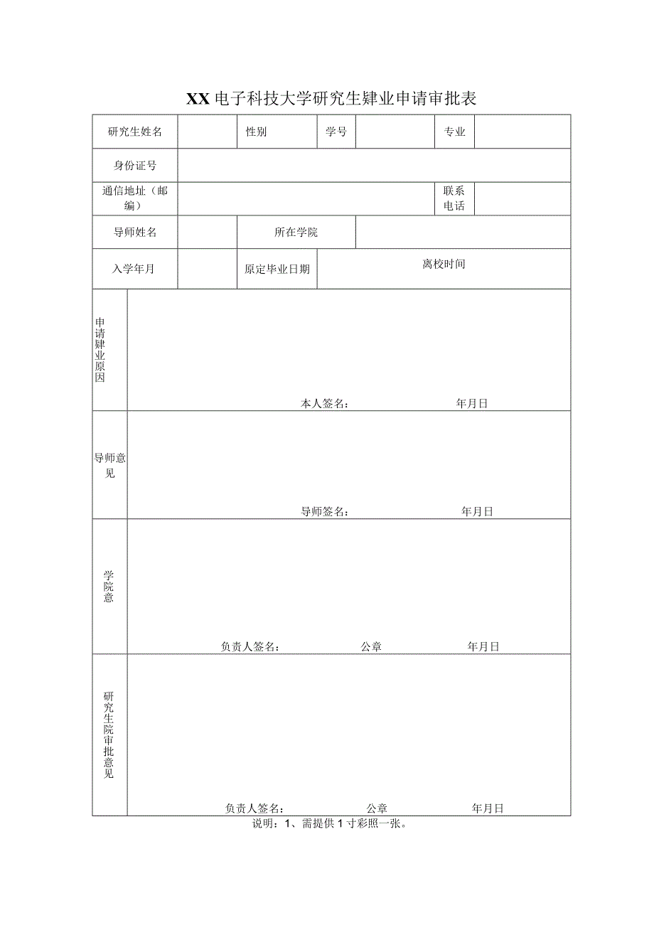 XX电子科技大学研究生肄业申请审批表.docx_第1页