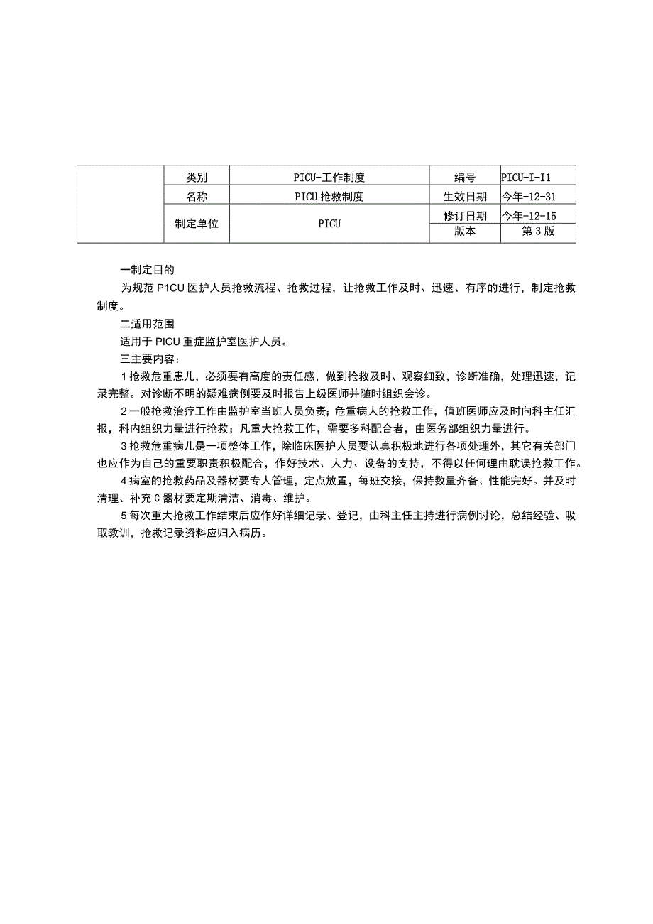 儿童重症医学科PICU工作制度三甲资料修订版管理制度抢救制度探视制度.docx_第2页