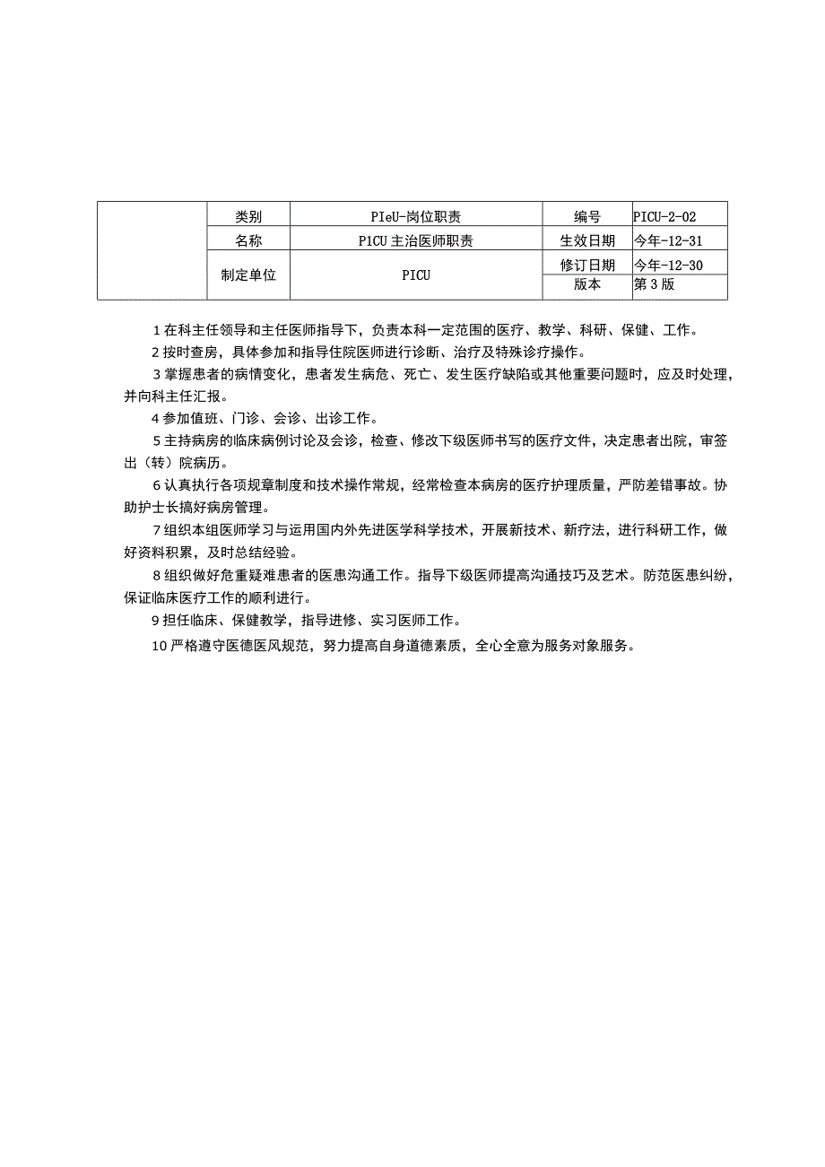 儿童重症医学科PICU岗位职责三甲资料修订版副主任医师职责主治住院科主任职责.docx_第2页