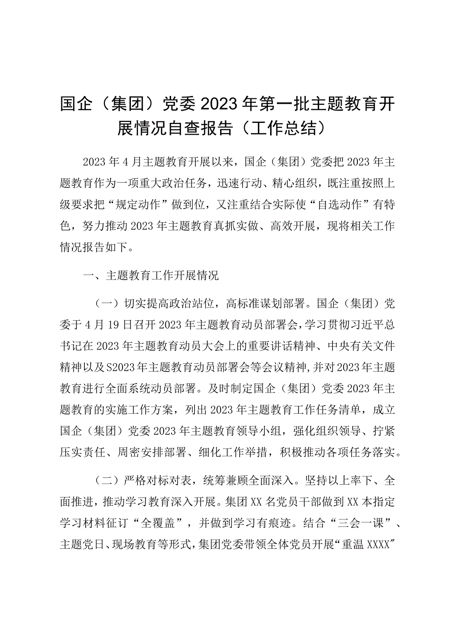 党委2023年第一批主题教育开展情况自查报告.docx_第1页