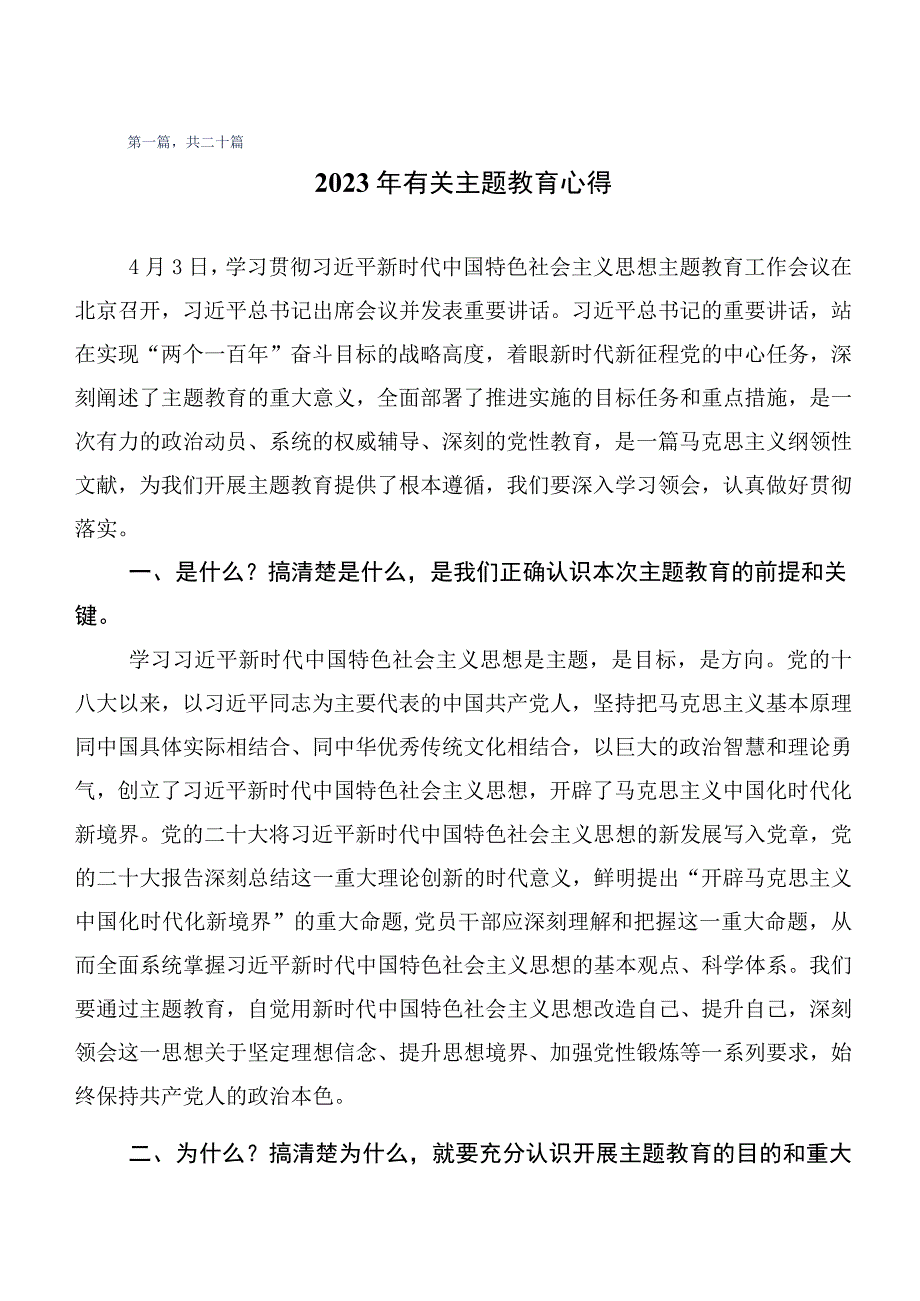 二十篇汇编2023年在集体学习主题教育读书班研讨材料.docx_第1页