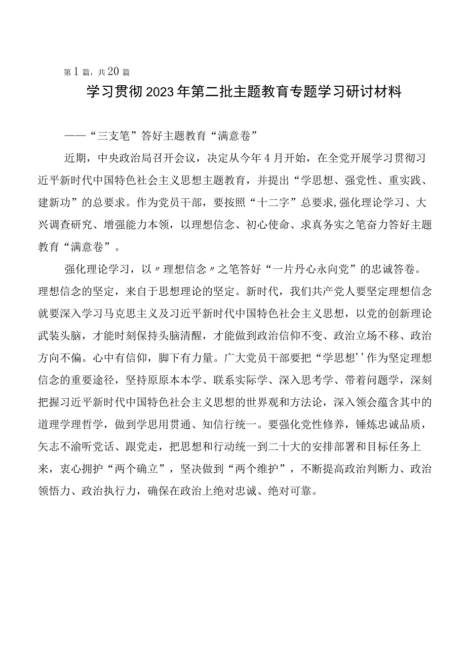 二十篇汇编2023年度主题教育发言材料.docx_第1页