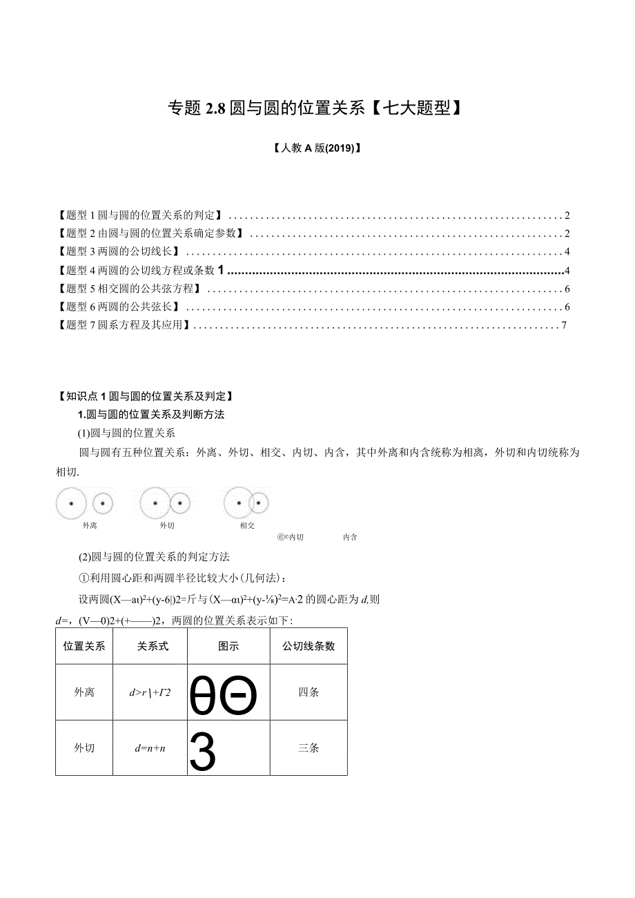 专题2.8 圆与圆的位置关系【七大题型】（举一反三）（人教A版2019选择性必修第一册）（原卷版）.docx_第1页