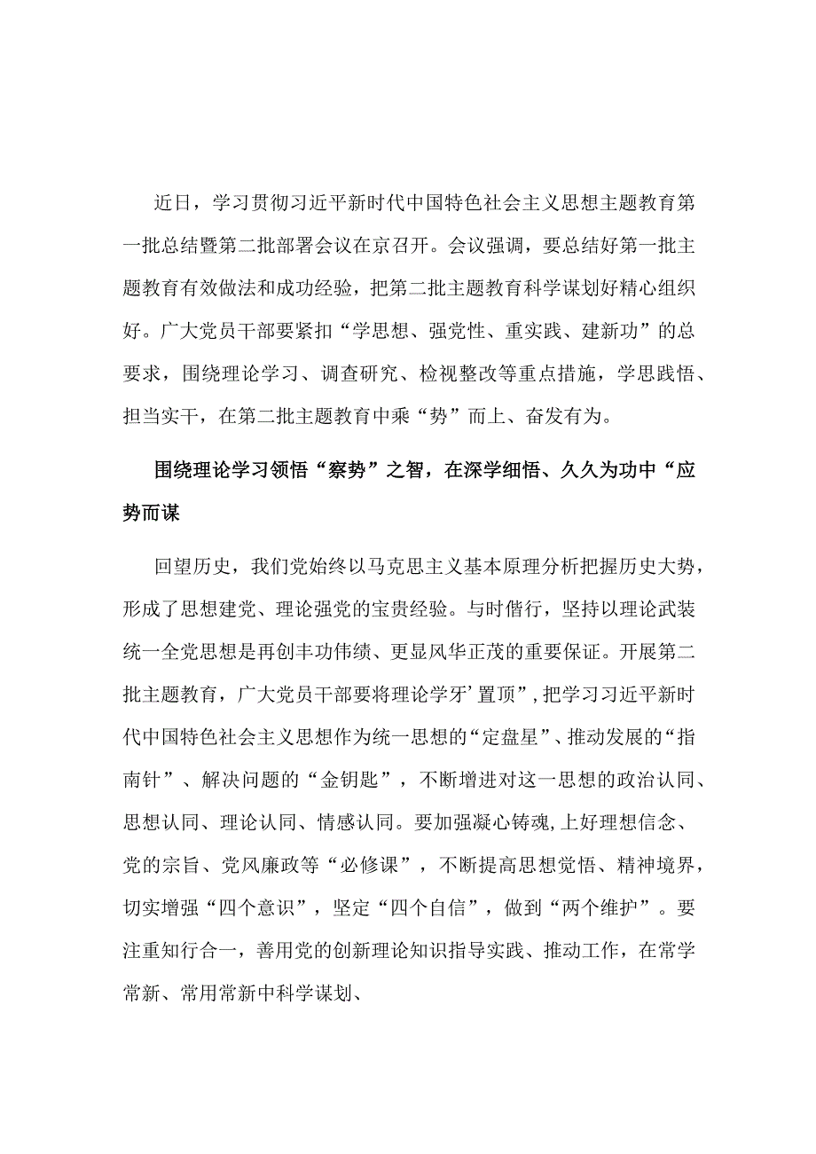 主题教育第一批总结暨第二批部署发言稿五篇专题资料.docx_第1页