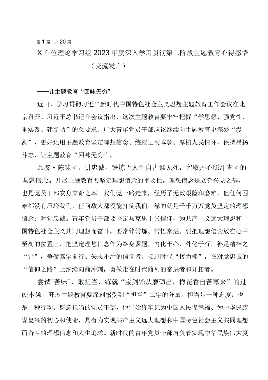 二十篇2023年第二阶段主题教育专题学习发言材料.docx_第1页