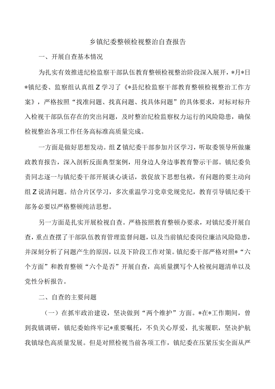 乡镇纪委整顿检视整治自查报告.docx_第1页