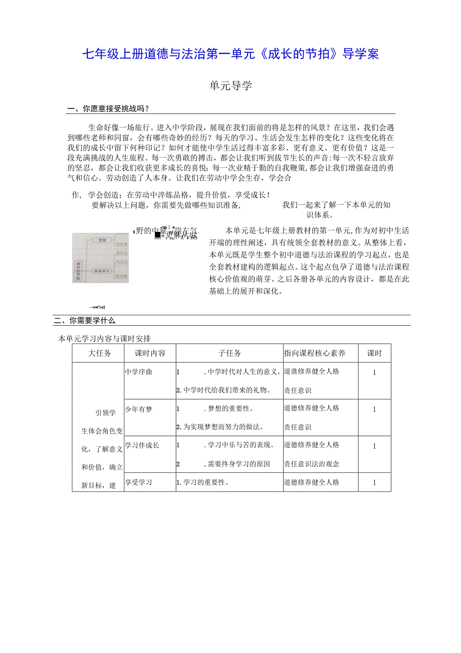 七年级上册道德与法治第一单元《成长的节拍》导学案.docx_第1页