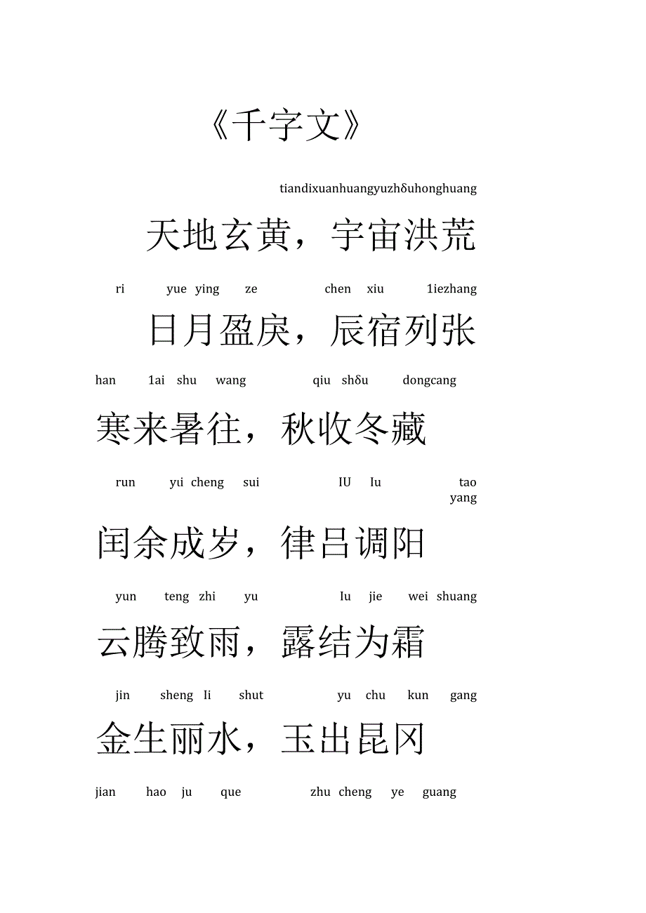 (完整版)千字文全文带拼音——完美打印版.docx_第1页