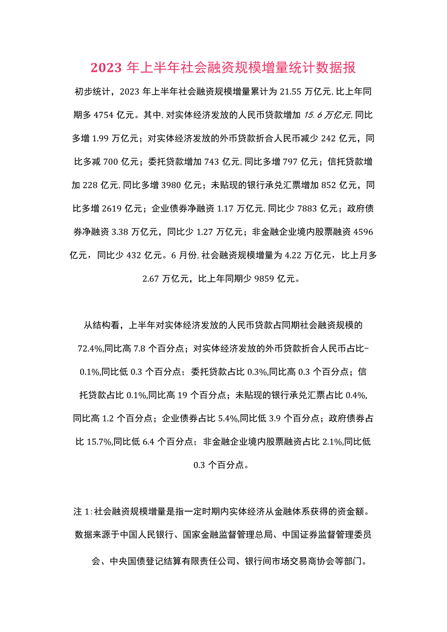 2023年上半年社会融资规模增量统计数据报.docx_第1页