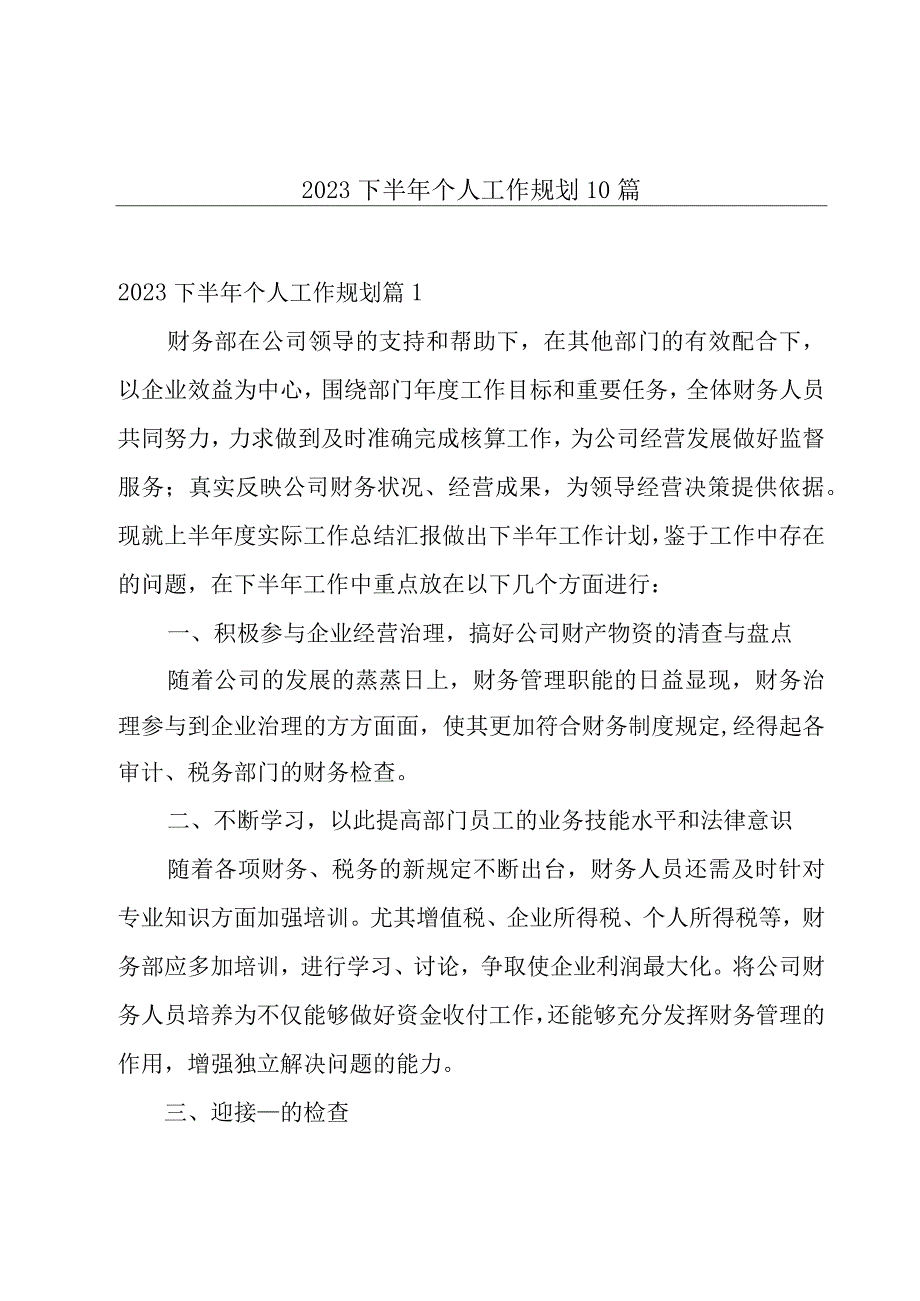 2023下半年个人工作规划10篇.docx_第1页