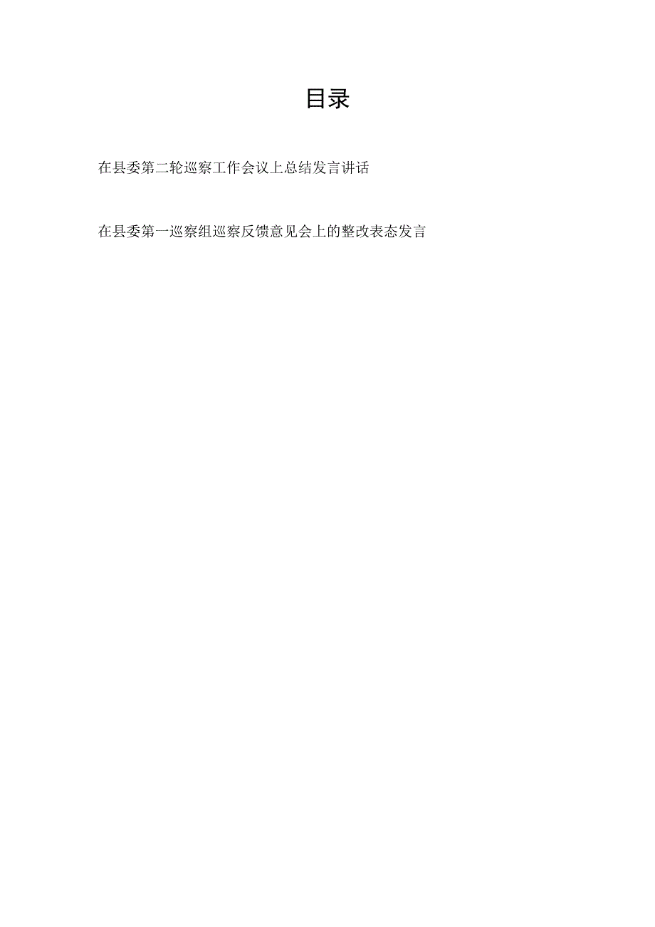 2023年在县委第二轮巡察工作会议上总结发言讲话和巡察反馈意见会上的整改表态发言.docx_第1页