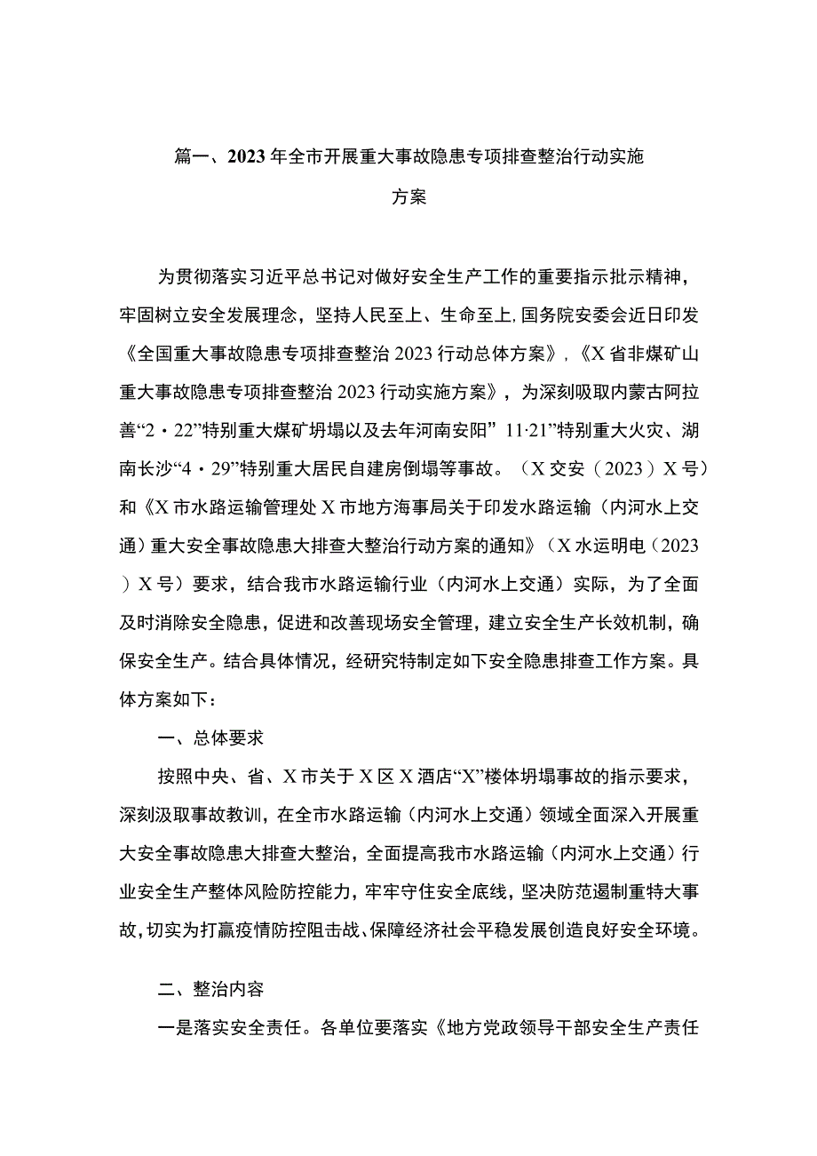 2023年全市开展重大事故隐患专项排查整治行动实施方案（共8篇）.docx_第2页