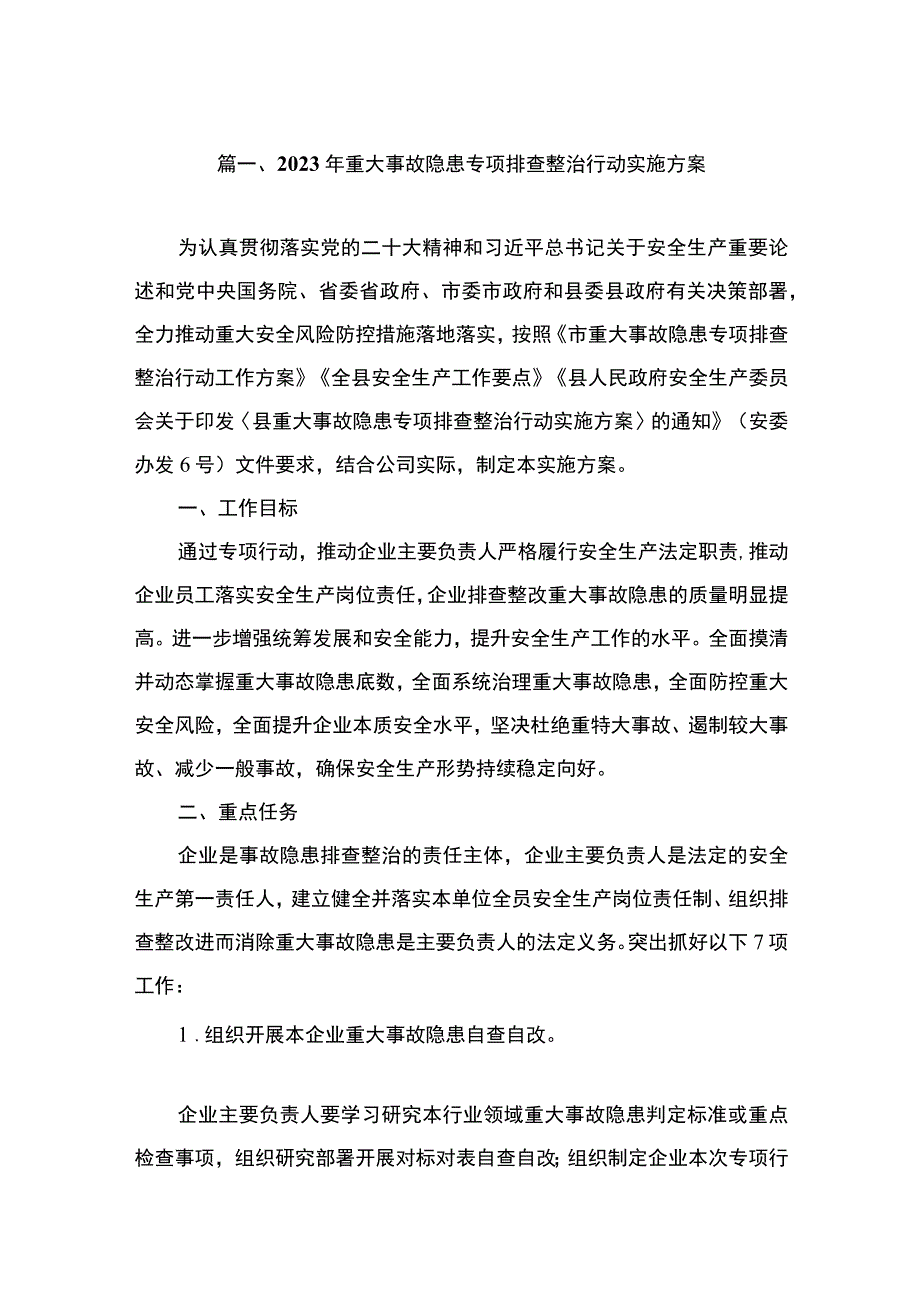 2023年重大事故隐患专项排查整治行动实施方案（共8篇）.docx_第2页