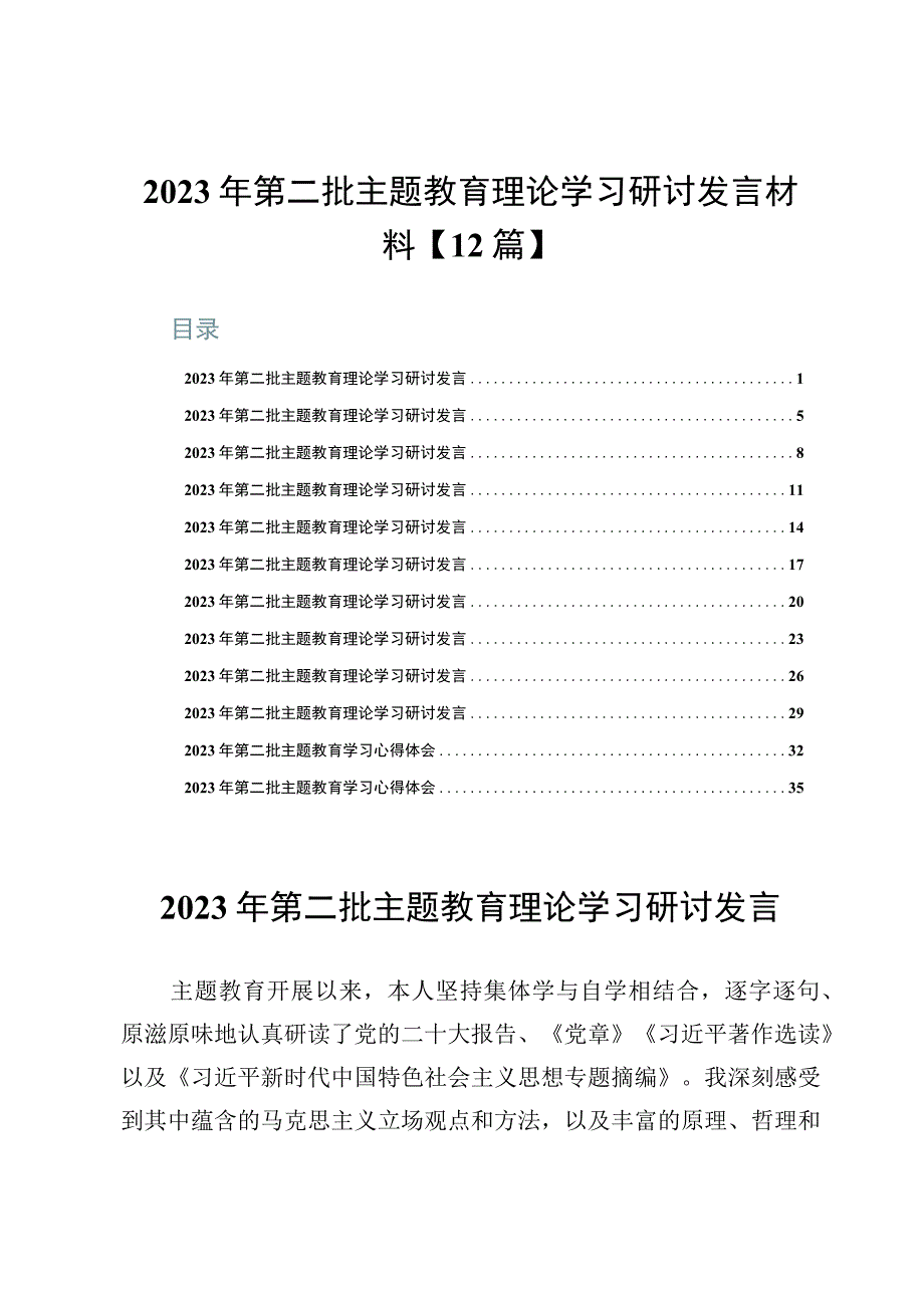 2023年第二批主题教育理论学习研讨发言材料【12篇】.docx_第1页