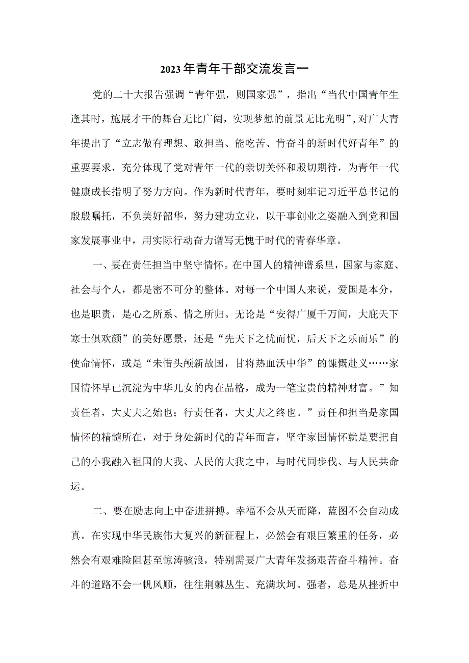 2023年青年干部交流发言2篇.docx_第1页