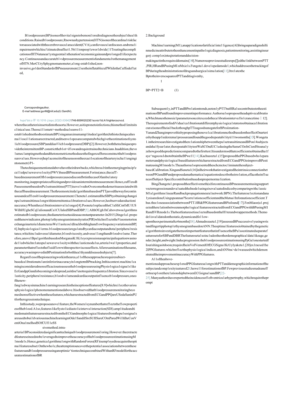 Investigation on the effect of Womersley numberECG and PPG features for cuff less blood pressure estimation using machinelearni.docx_第2页