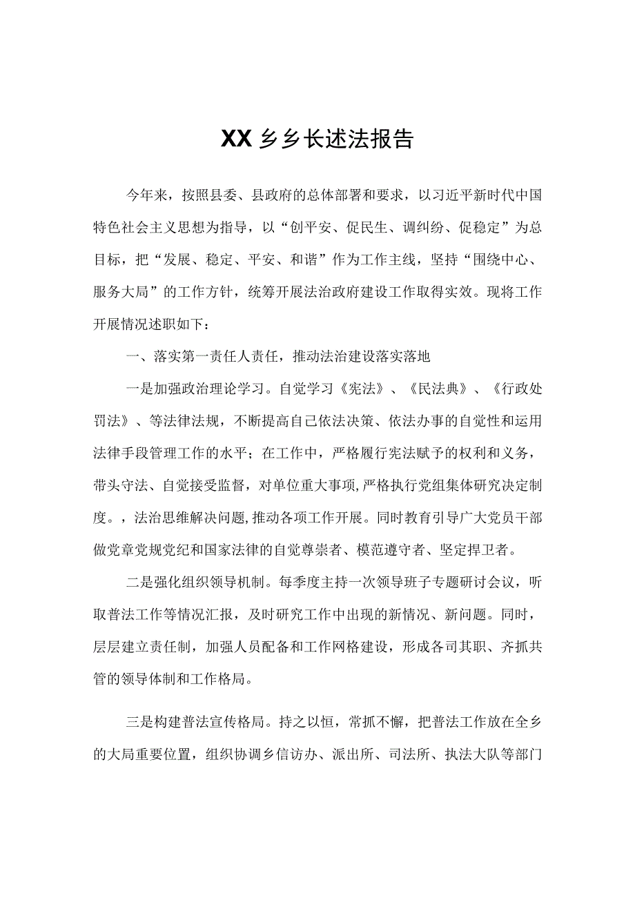 XX乡乡长述法报告.docx_第1页