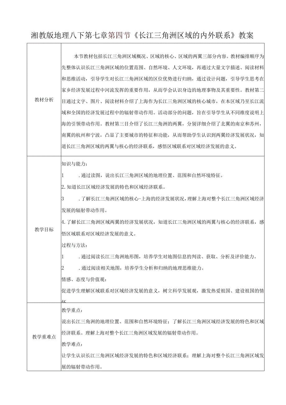 23春湘教版八下第七章第4节《长江三角洲区域的内外联系》教案.docx_第1页