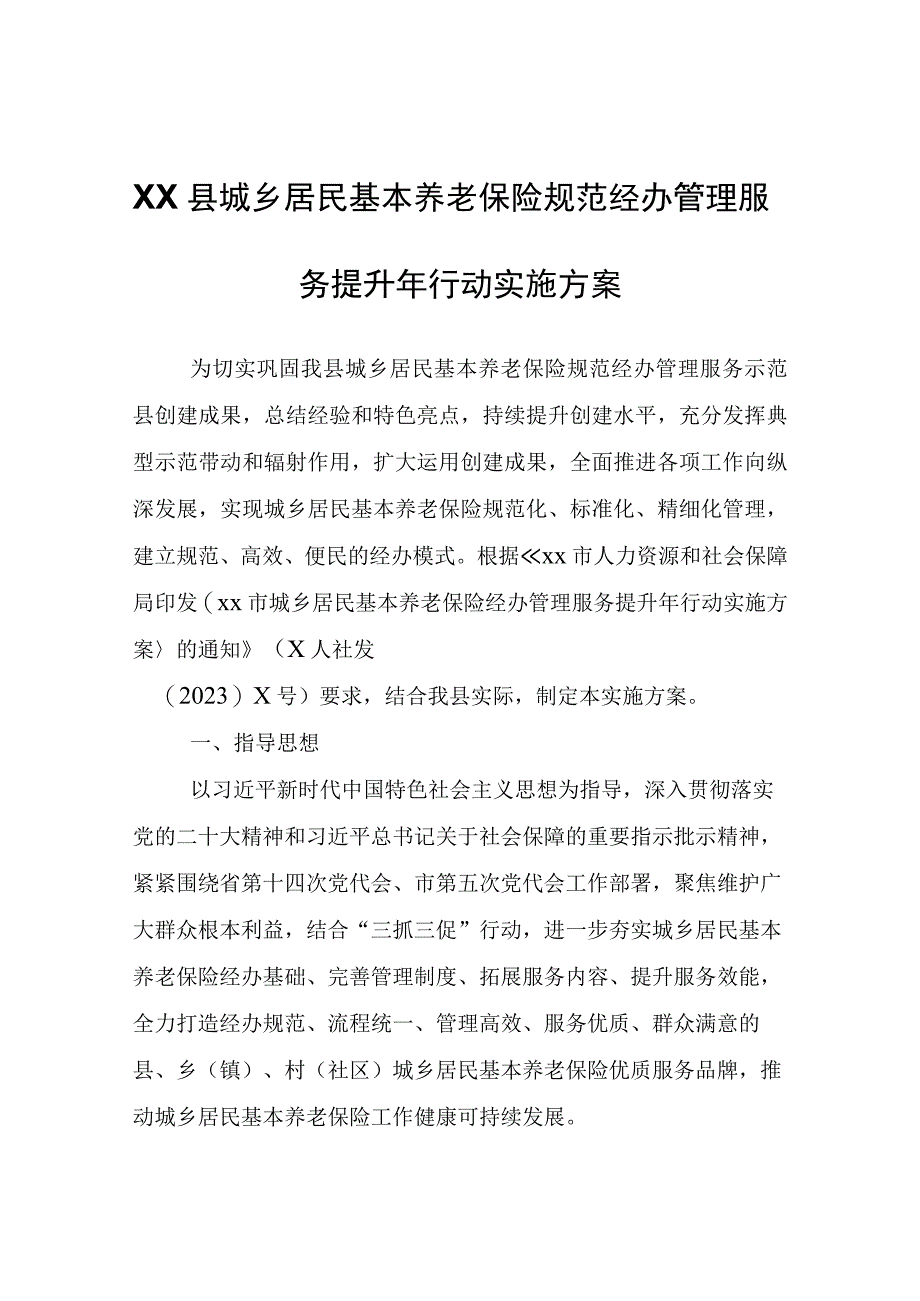 XX县城乡居民基本养老保险规范经办管理服务提升年行动实施方案.docx_第1页