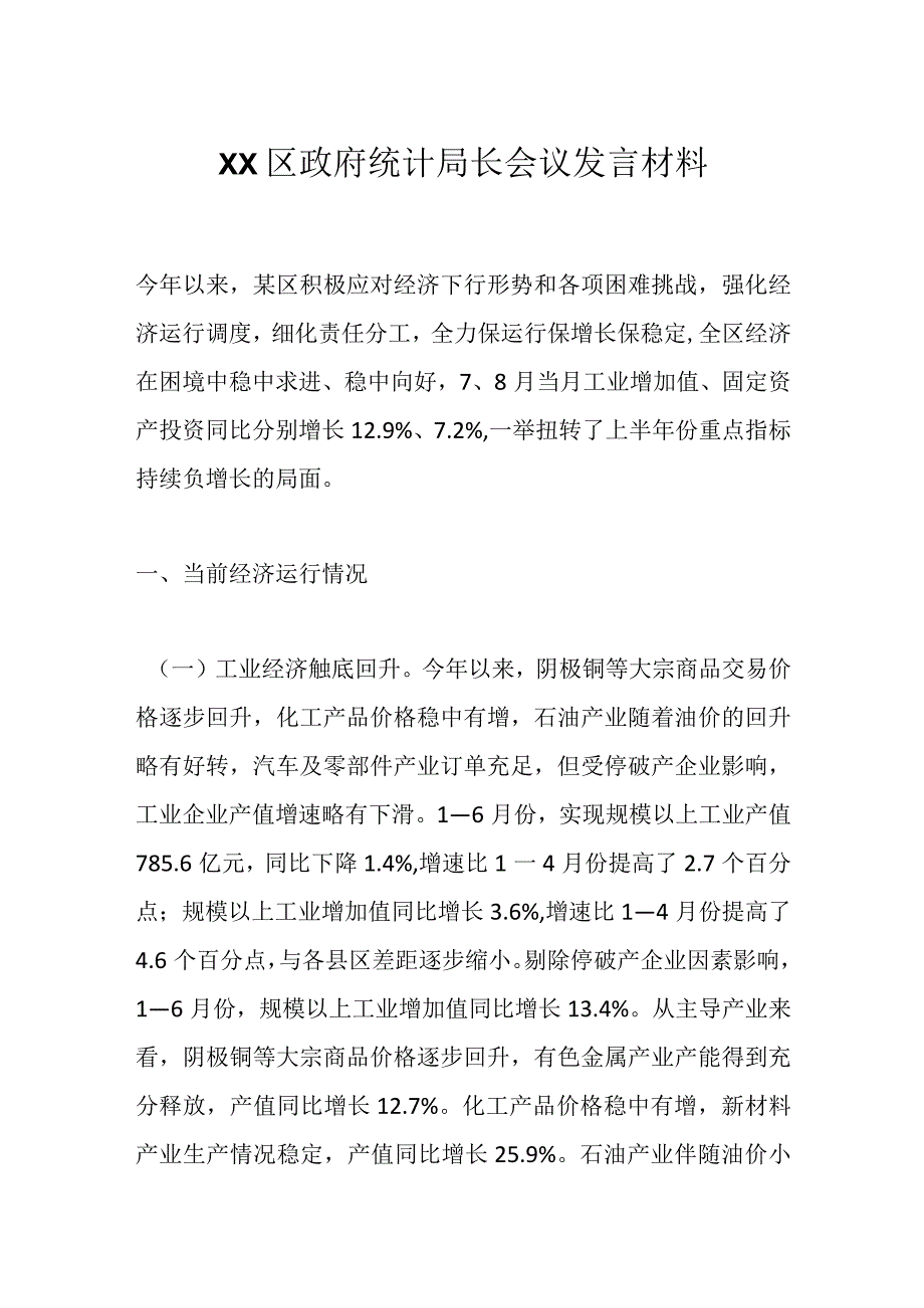 XX区政府统计局长会议发言材料.docx_第1页