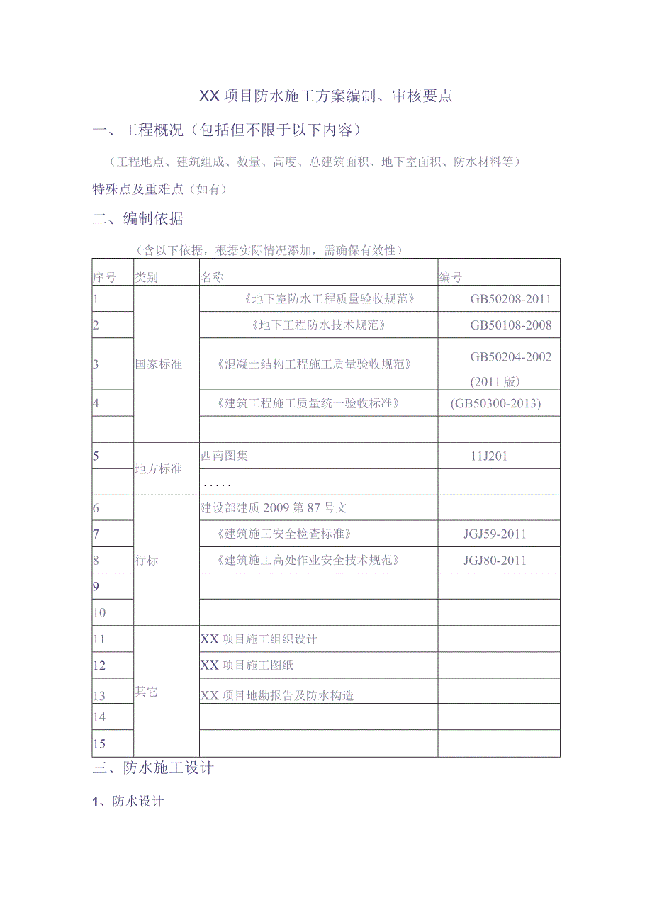 XX项目防水施工方案编制、审核要点【（天选打工人）.docx_第1页