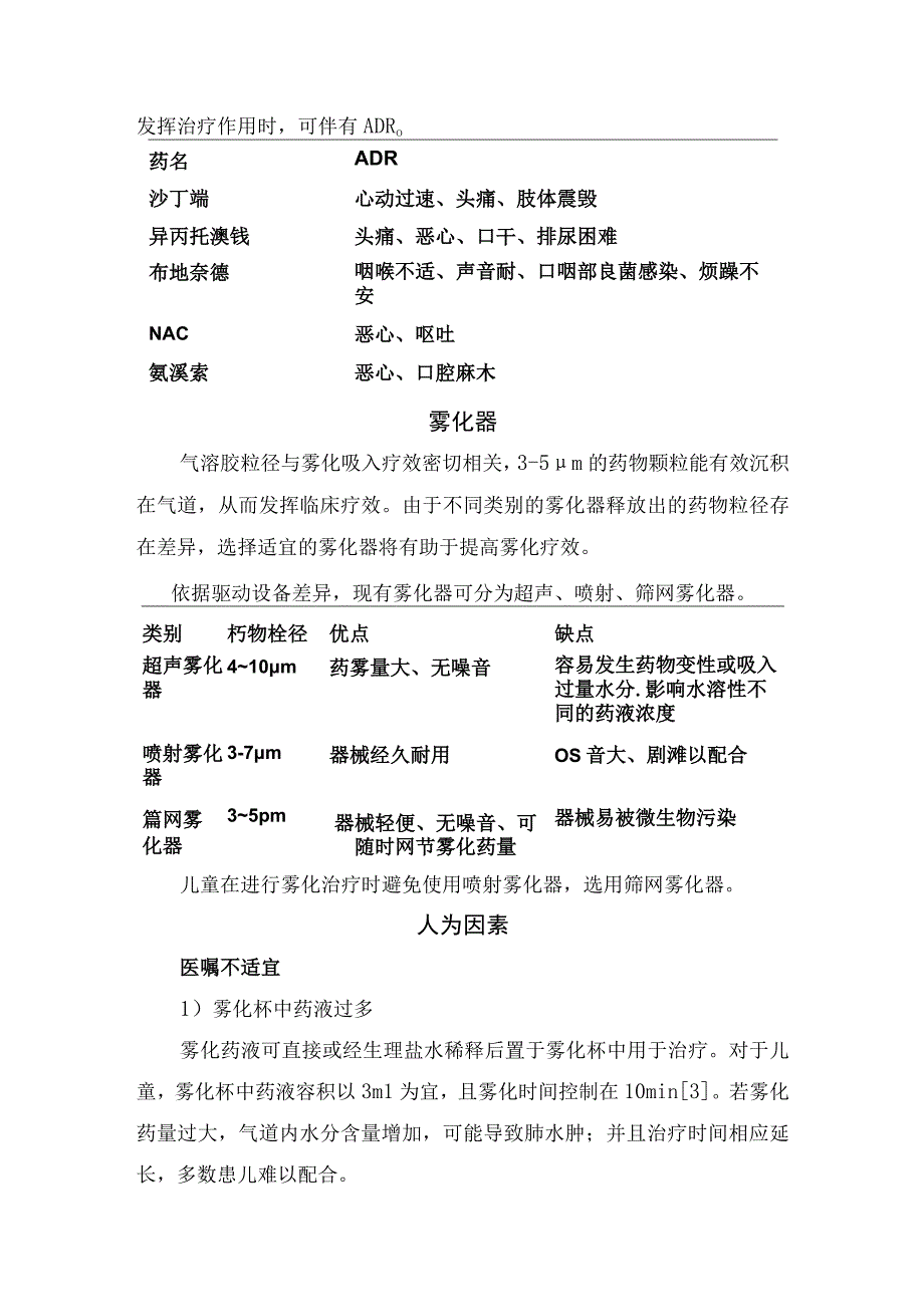 儿童雾化药物、药物相关因素、雾化器分类、人为因素、常见不良事件处理措施.docx_第2页