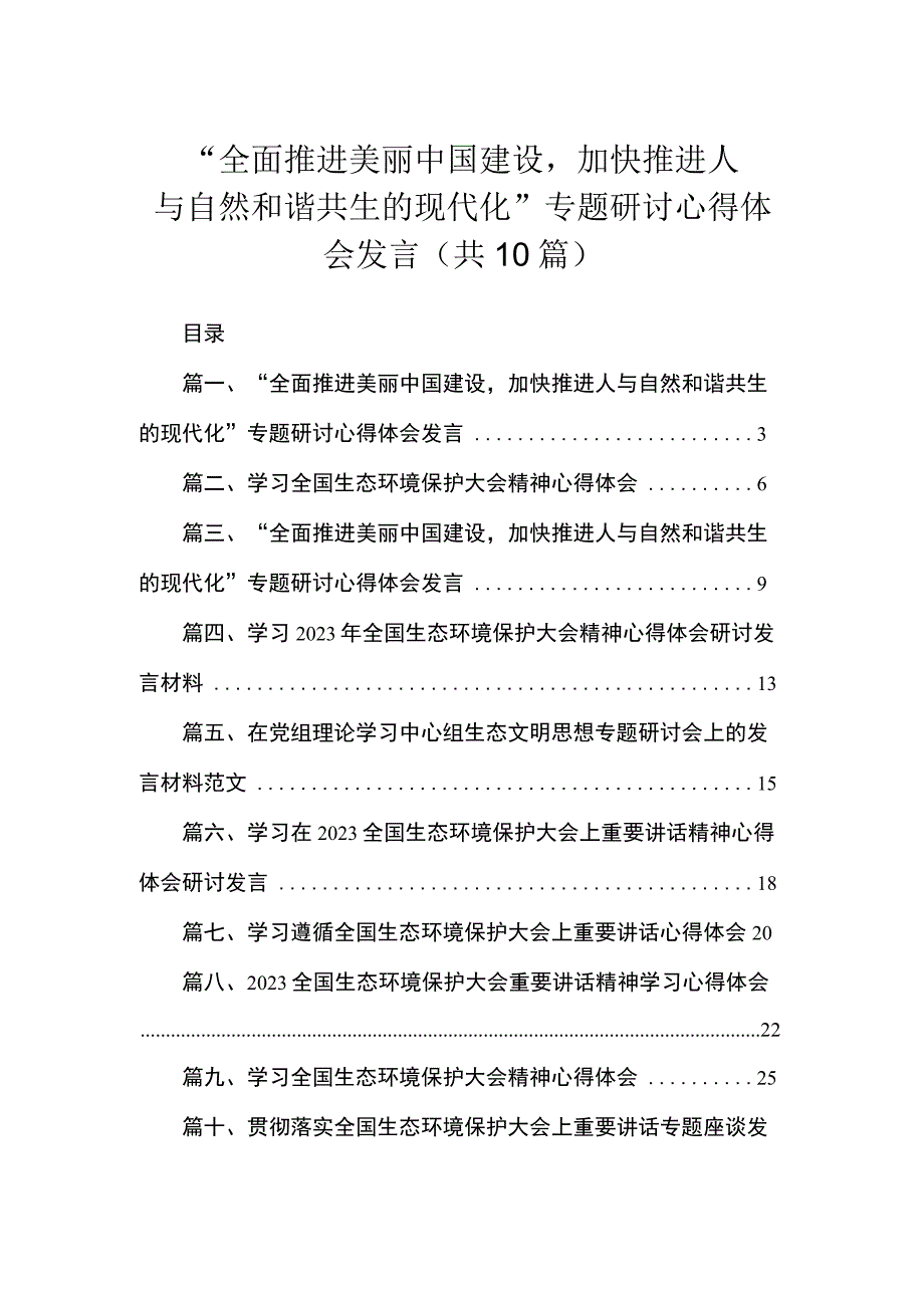 “全面推进美丽中国建设加快推进人与自然和谐共生的现代化”专题研讨心得体会发言（共10篇）.docx_第1页