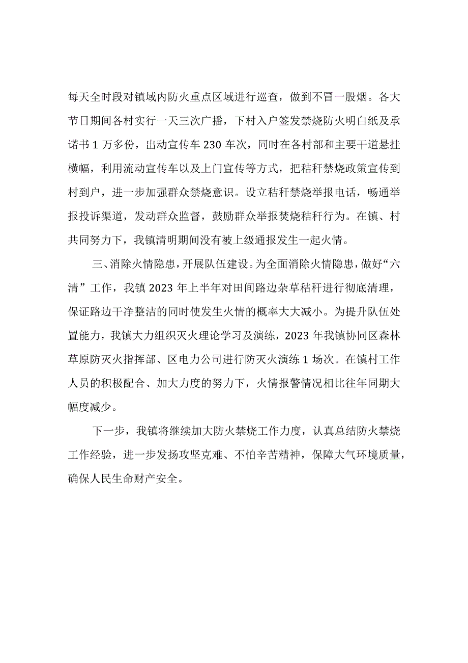 XX镇2023年上半年禁止露天焚烧和森林防火工作总结.docx_第2页