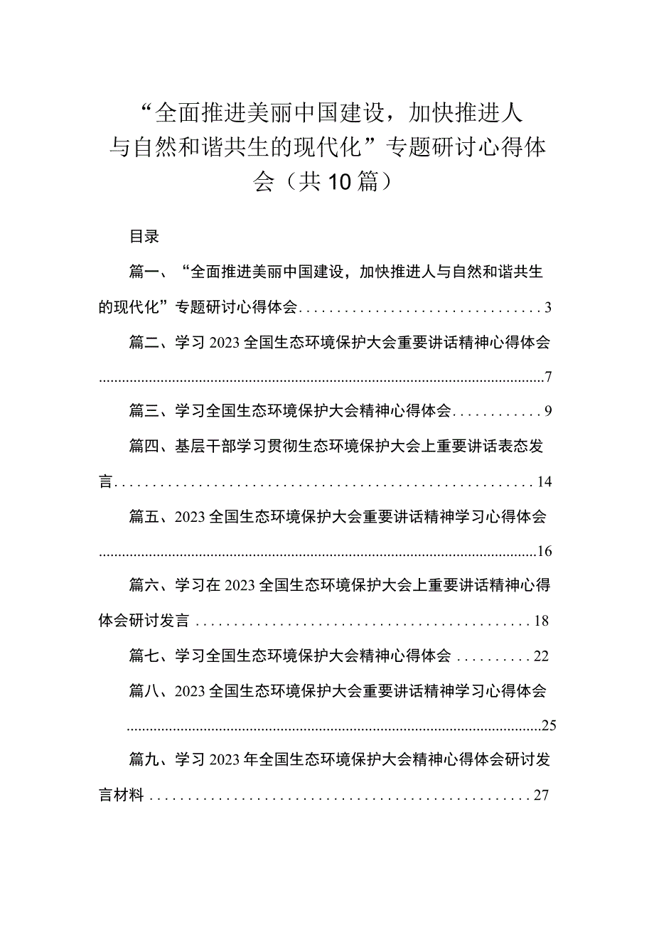 “全面推进美丽中国建设加快推进人与自然和谐共生的现代化”专题研讨心得体会（共10篇）.docx_第1页