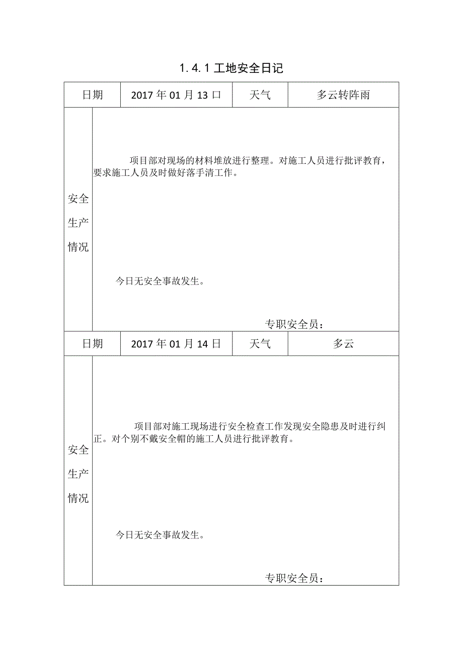 [施工资料]工地安全日记(17).docx_第1页