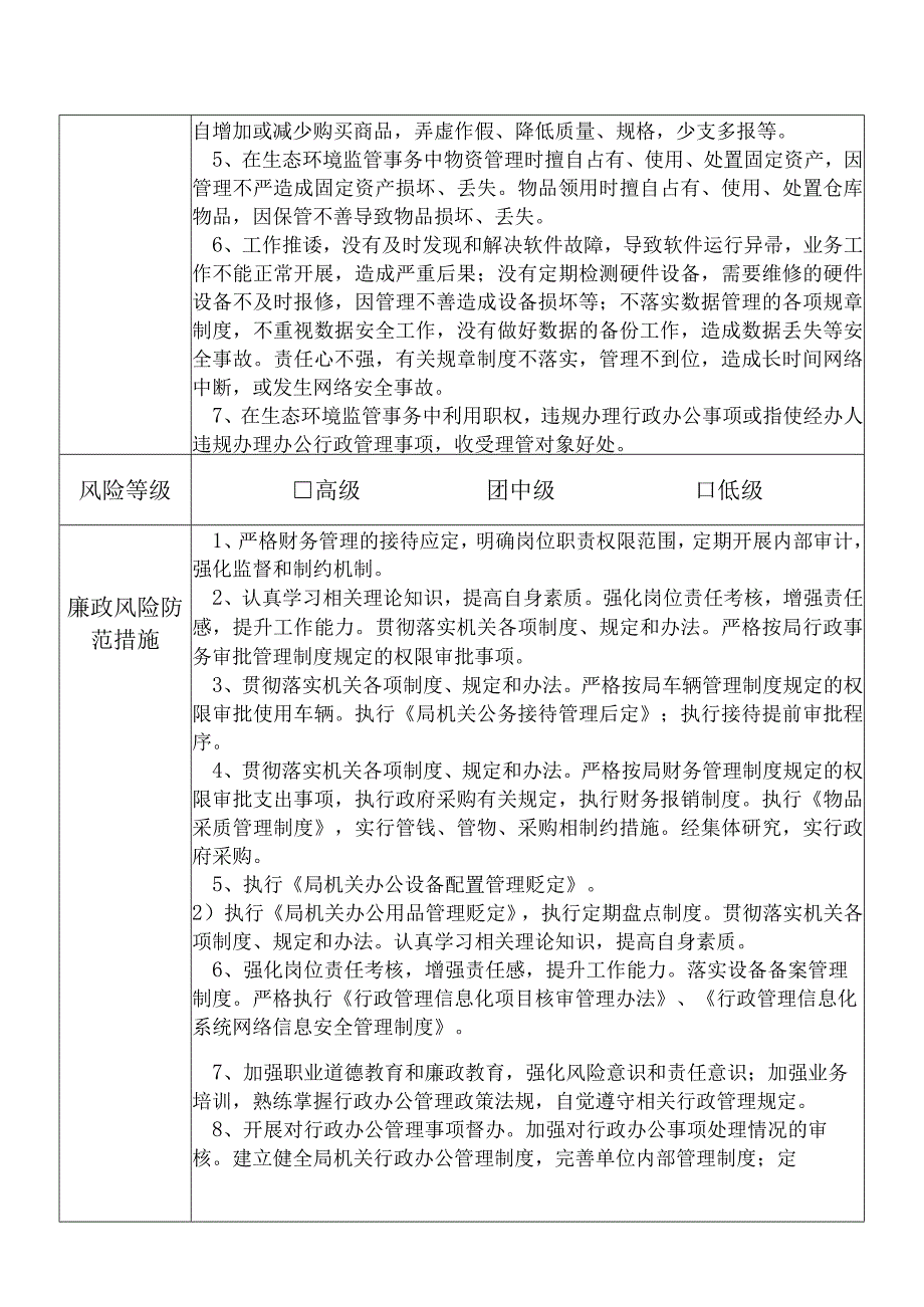 X县生态环境部门综合办公室主任个人岗位廉政风险点排查登记表.docx_第3页