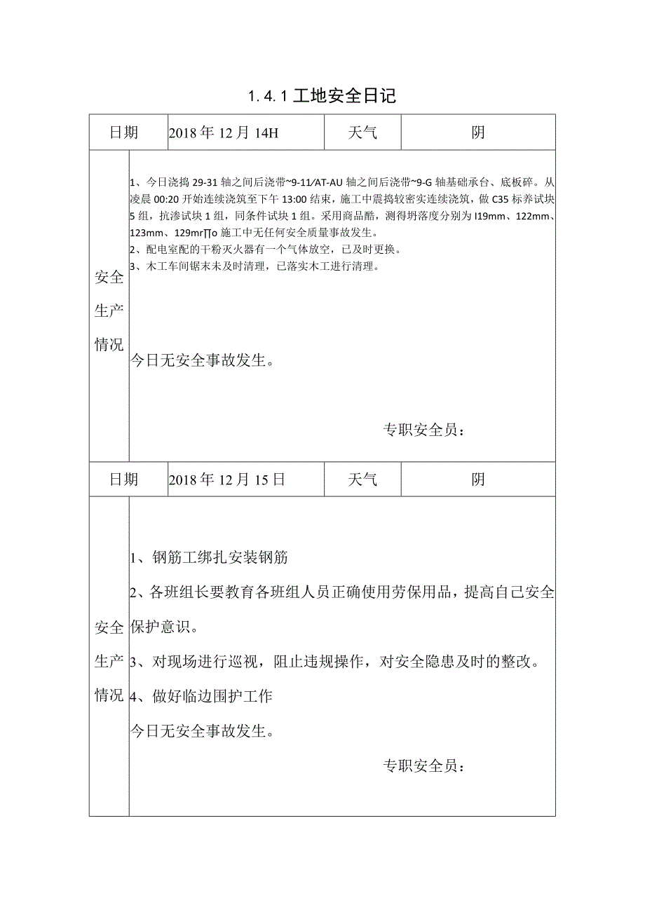 [施工资料]工地安全日记(8).docx_第1页