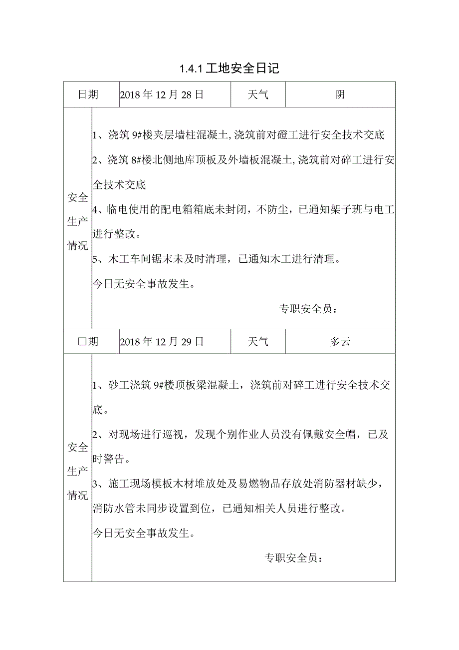 [施工资料]工地安全日记(14).docx_第1页