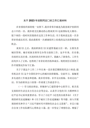 关于2023年挂职干部的工作汇报材料.docx