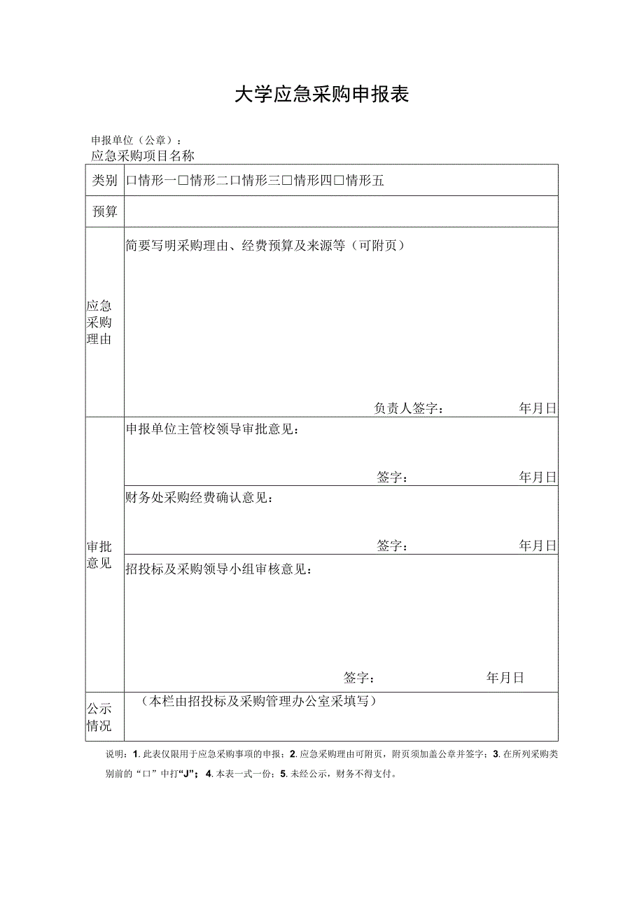 大学应急采购申报表.docx_第1页