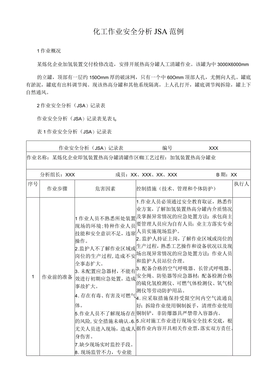 化工作业安全分析JSA范例.docx_第1页