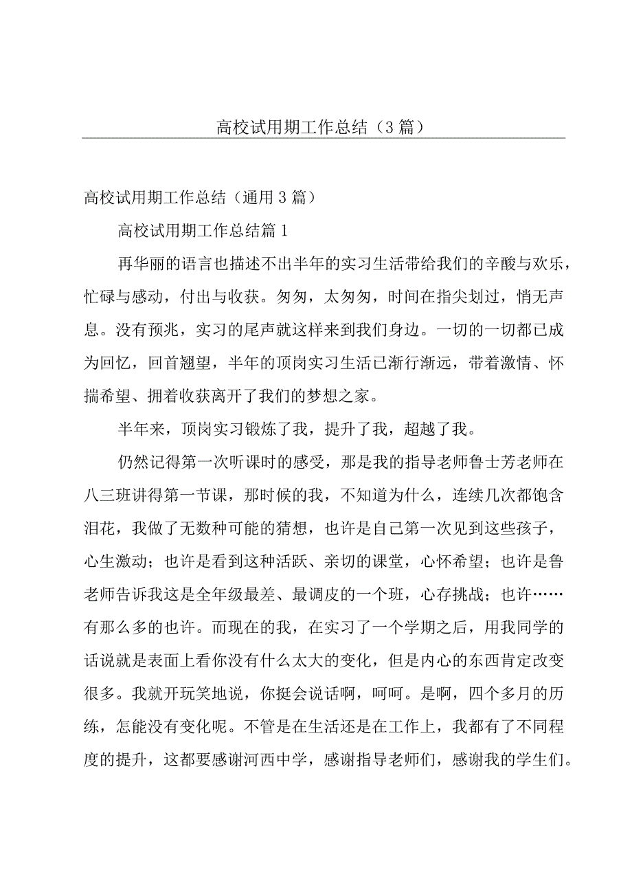 高校试用期工作总结（3篇）.docx_第1页