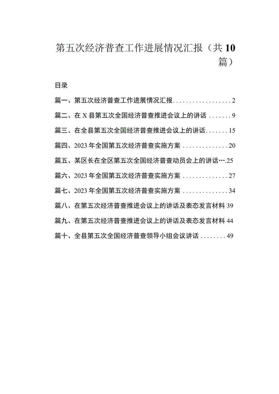 第五次经济普查工作进展情况汇报（共10篇）.docx_第1页