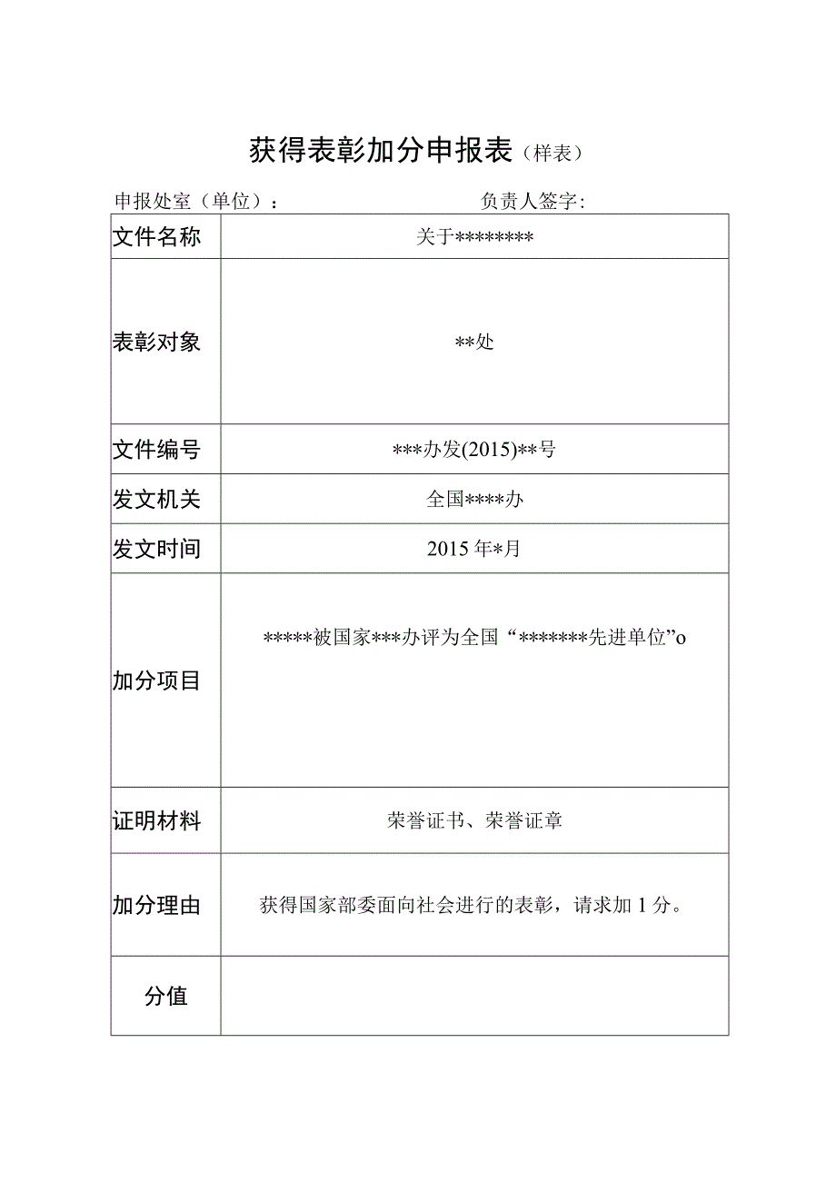 获得表彰加分申报表样表.docx_第1页