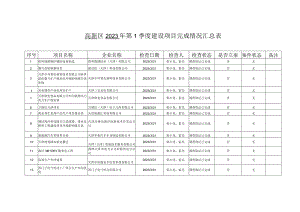 高新区2020年第1季度建设项目完成情况汇总表.docx