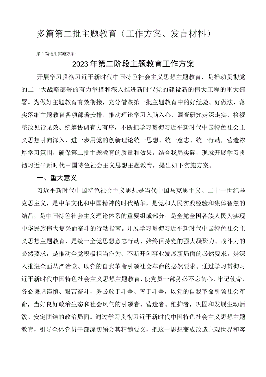 多篇第二批主题教育（工作方案、发言材料）.docx_第1页